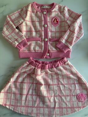 Disney Pink Knit Skirt Set with Plaid Detail